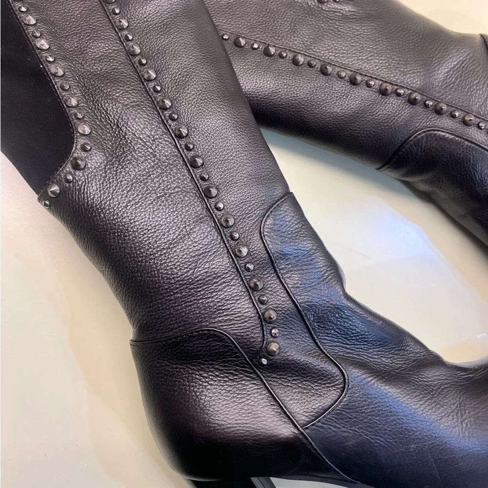 NWT MADE IN ITALY Black Over the Knee Boots leather High Heel and Fitted Shaft